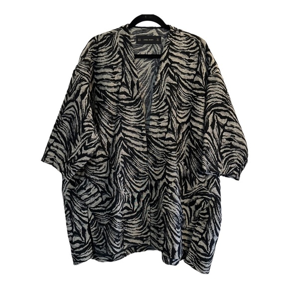 ZARA Basic Women's Size M Oversized Jacket/Coat Animal Print Open Front Pockets - Picture 1 of 16